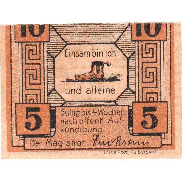 Deutschland, Hoym Stadt, 5 Pfennig, Chaussures, undated (1921), VZ, Mehl:634.1
