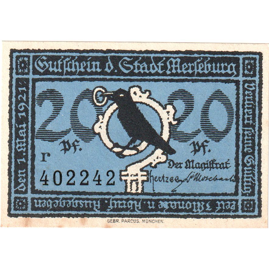 Deutschland, Merseburg Stadt, 20 Pfennig, personnage, 1921, 1921-05-01, VZ+