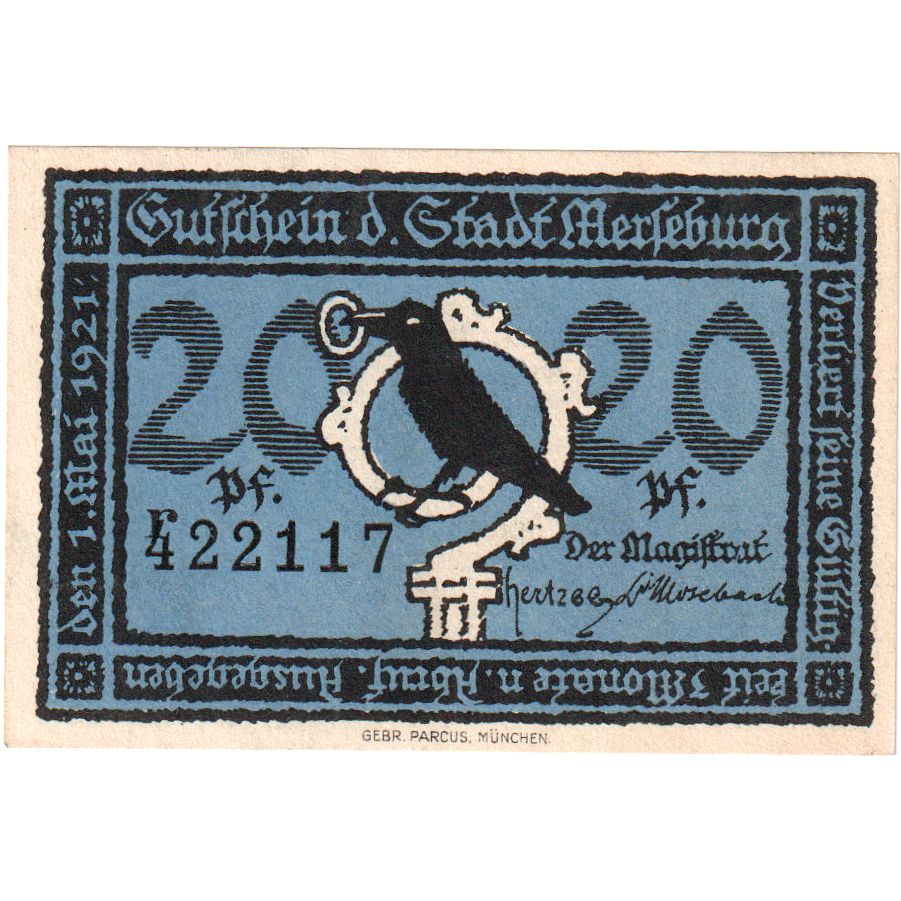 Niemcy, Merseburg Stadt, 20 Pfennig, personnage 1, 1921, 1921-05-01, UNC(60-62)