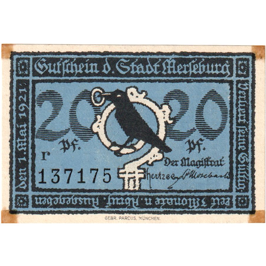 Germania, Merseburg Stadt, 20 Pfennig, personnage 2, 1921, 1921-05-01, SPL-