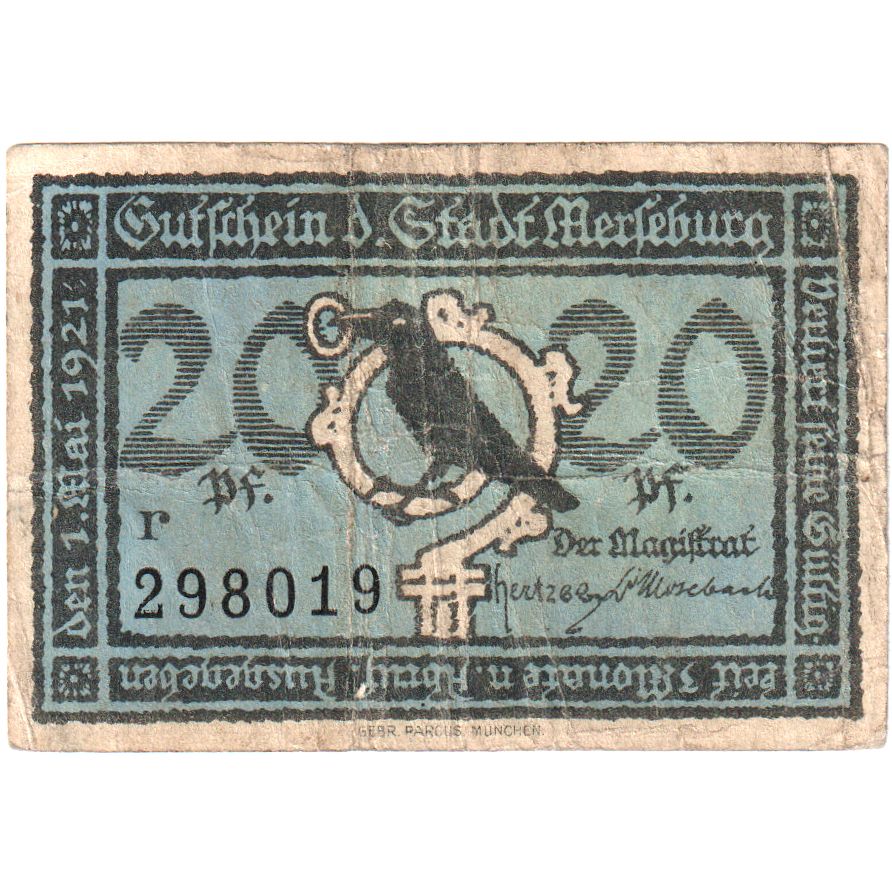 Niemcy, Merseburg Stadt, 20 Pfennig, personnage 3, 1921, 1921-05-01, AU(55-58)