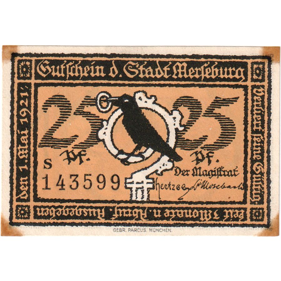 Niemcy, Merseburg Stadt, 25 Pfennig, personnage, 1921, 1921-05-01, AU(55-58)