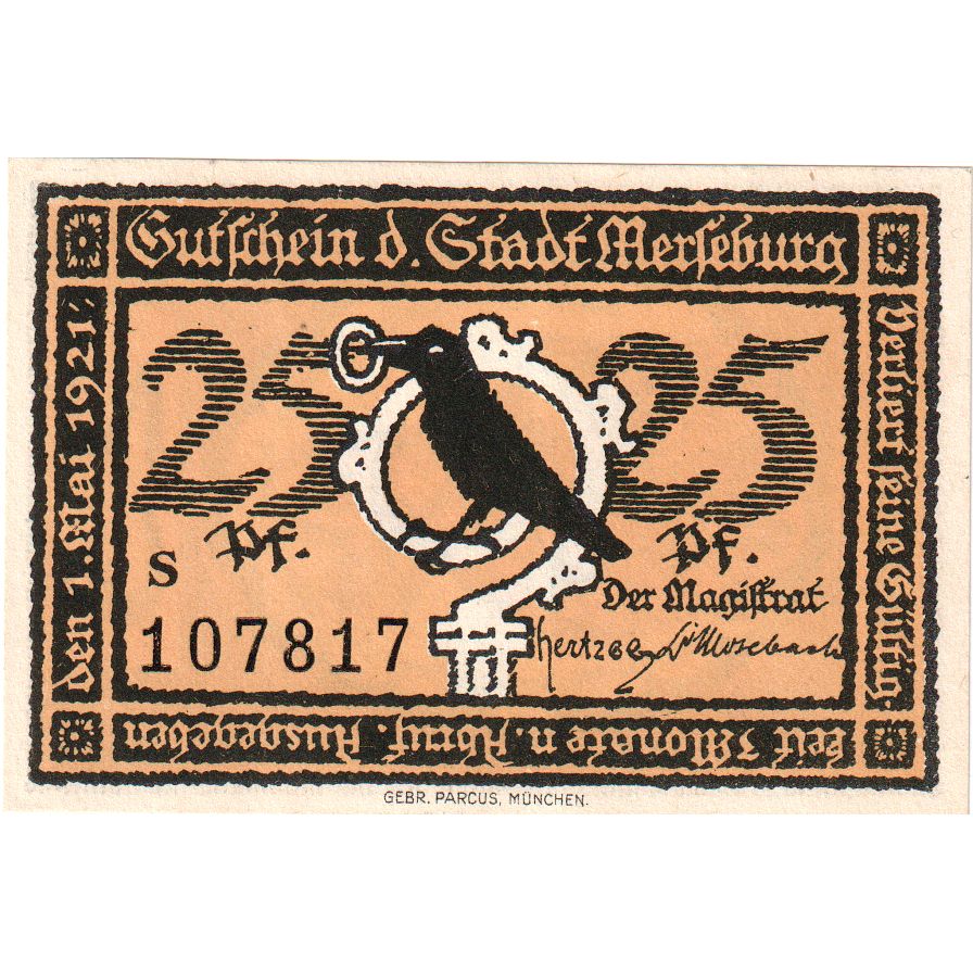 Niemcy, Merseburg Stadt, 25 Pfennig, personnage 1, 1921, 1921-05-01, UNC(60-62)