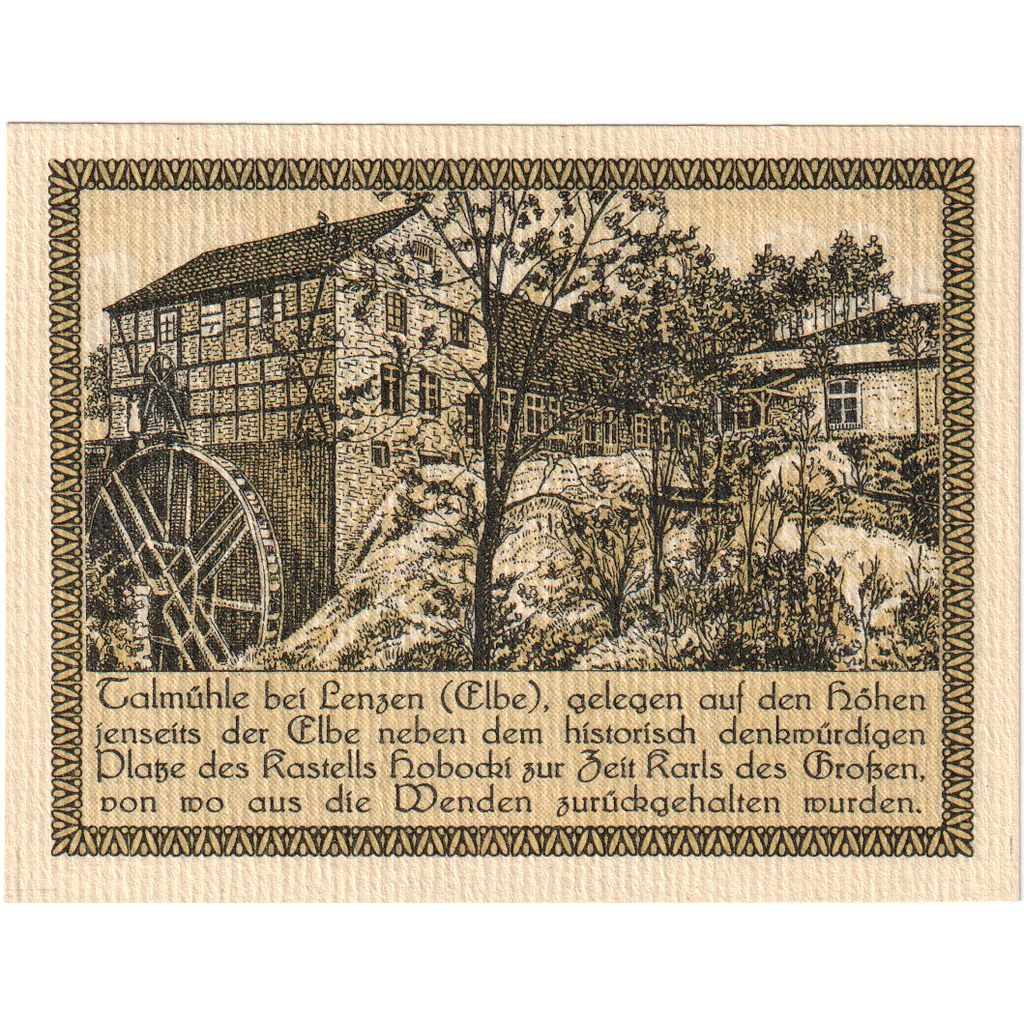 Niemcy, Lenzen, 50 Pfennig, moulin, 1922, UNC(63), Mehl:792.1