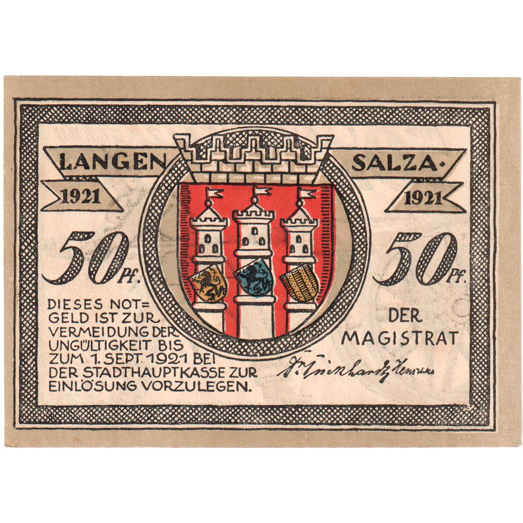 Germania, Langensalza Stadt, 50 Pfennig, 1921-09-01, SPL
