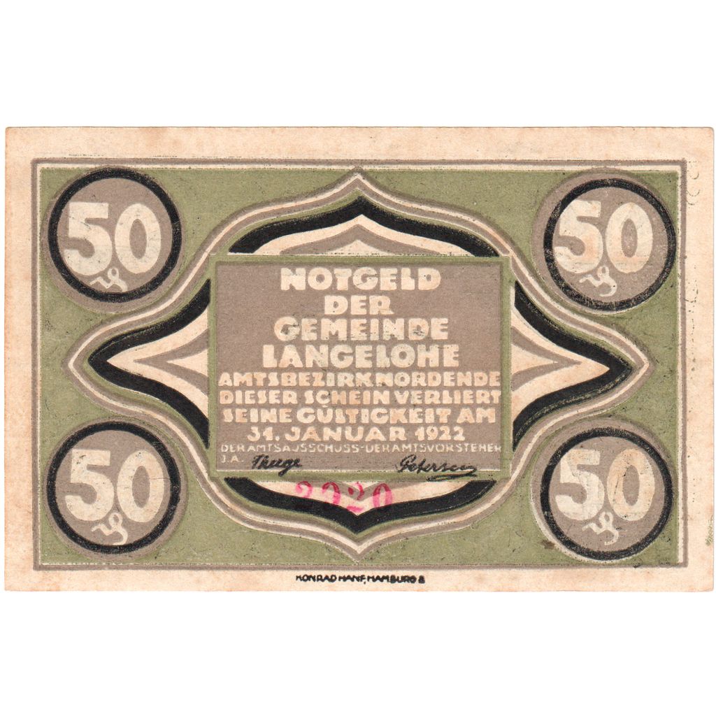 Niemcy, Langelohe Gemeinde, 50 Pfennig, 1922-01-31, 3746, AU(55-58)