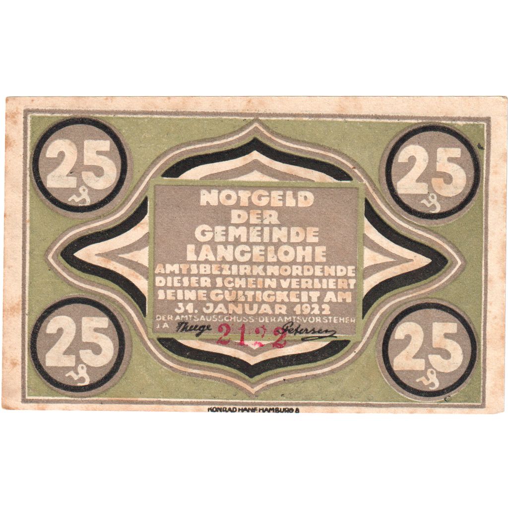 Germania, Langelohe Gemeinde, 25 Pfennig, 1922-01-31, 3746, SPL-