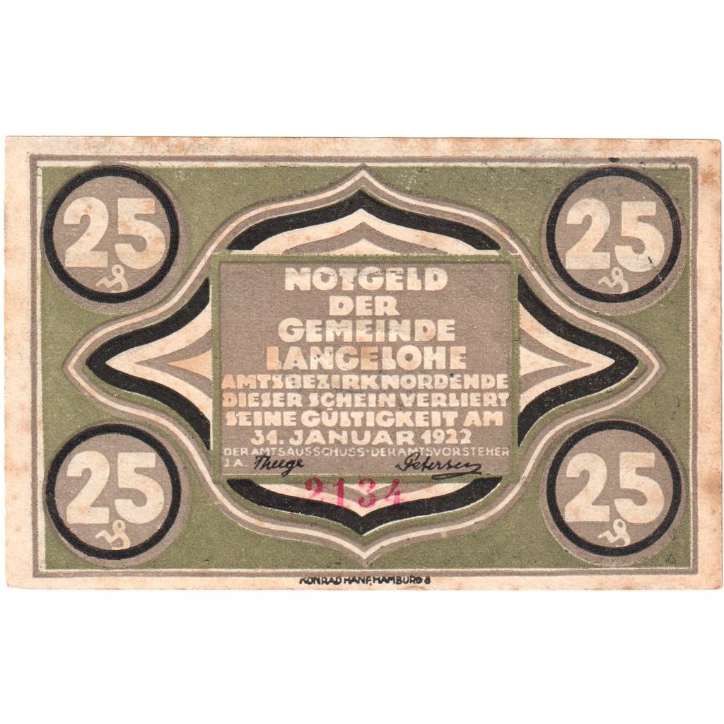 Deutschland, Langelohe Gemeinde, 25 Pfennig, 1922-01-31, 3746, VZ