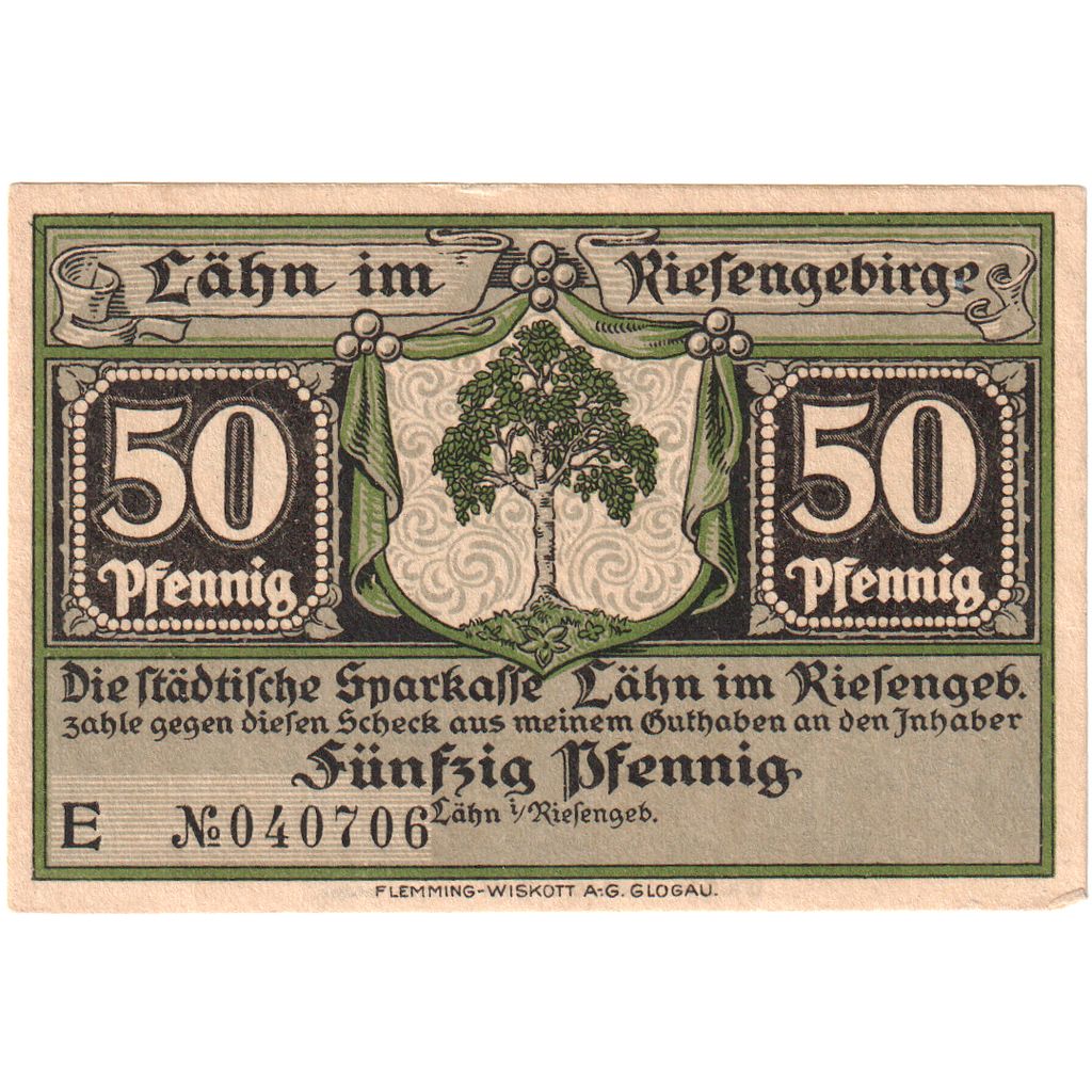 Niemcy, Lähn, 50 Pfennig, UNC(63)