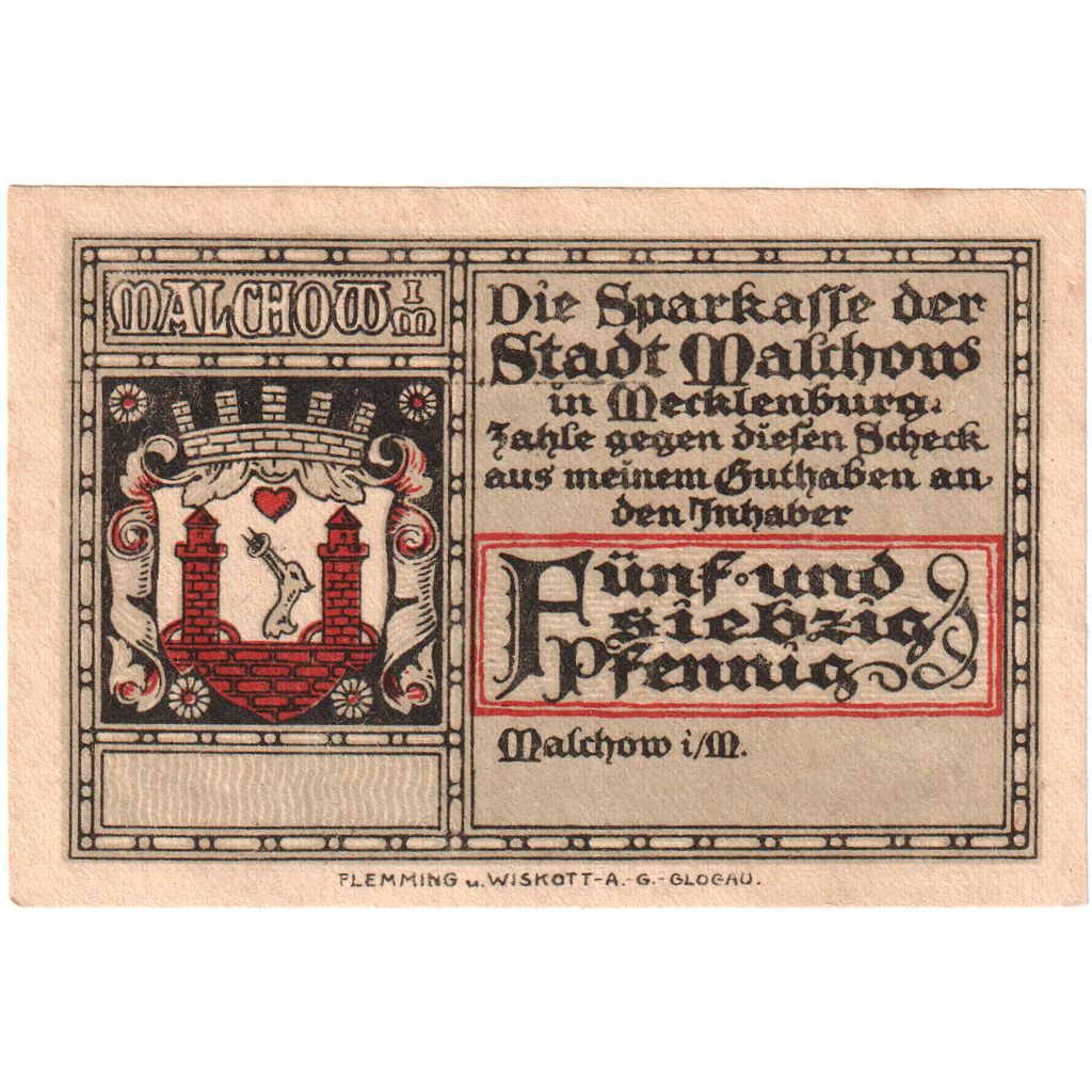 Deutschland, Malchow Stadt, 75 Pfennig, VZ+
