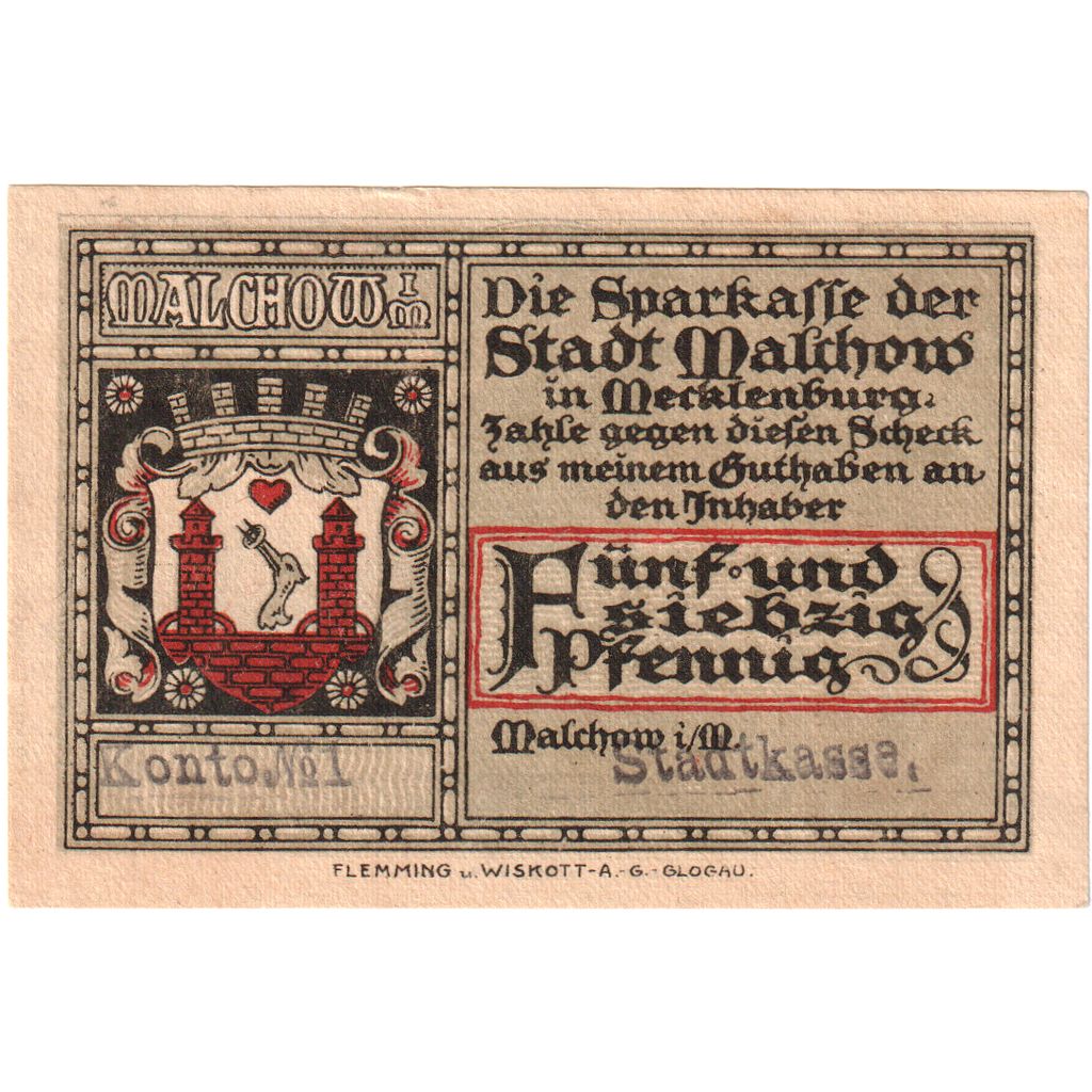 Germania, Malchow Stadt, 75 Pfennig, SPL