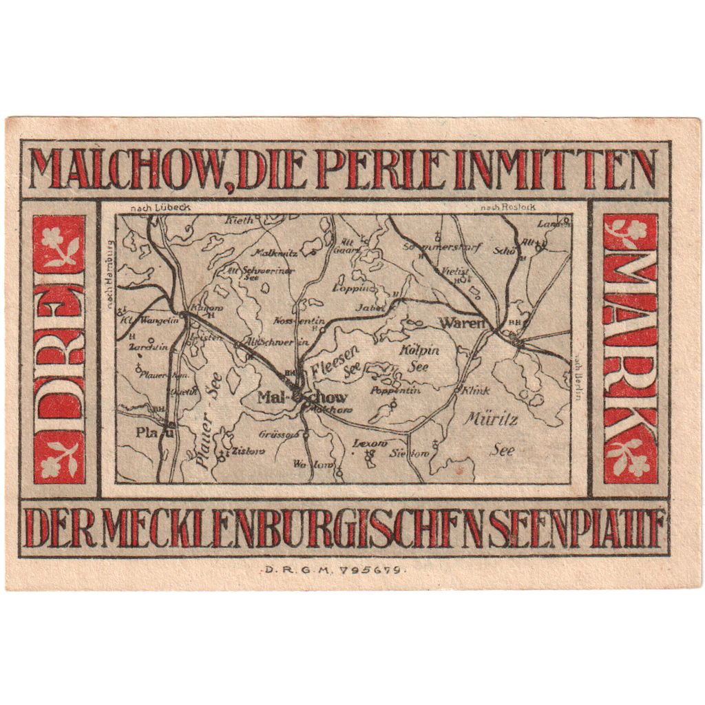 Germania, Malchow Stadt, 3 Mark, SPL