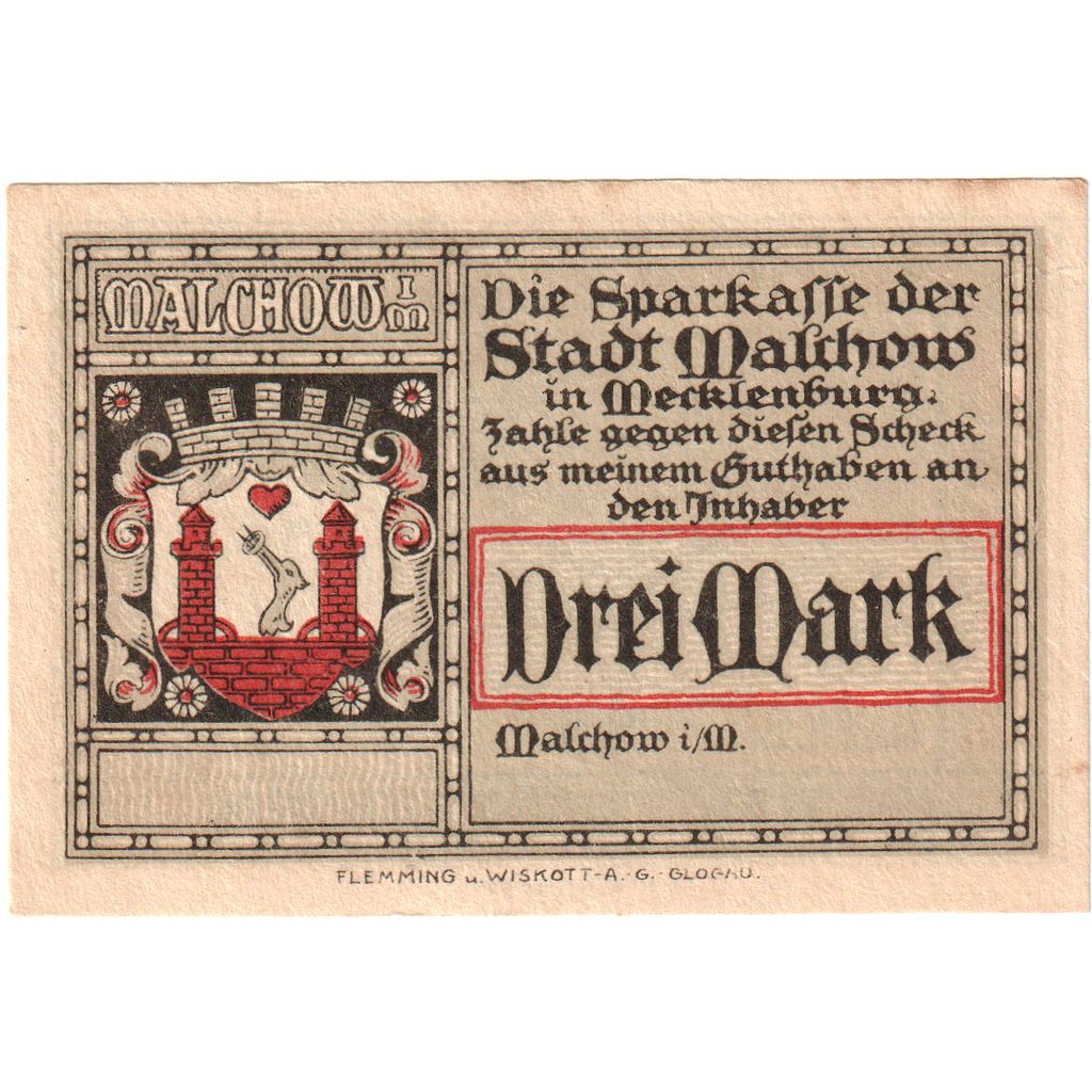 Germania, Malchow Stadt, 3 Mark, SPL