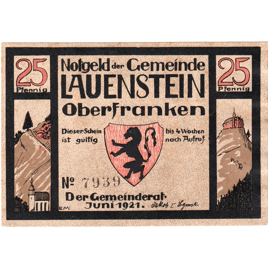 Niemcy, Lauenstein, 25 Pfennig, UNC(63)