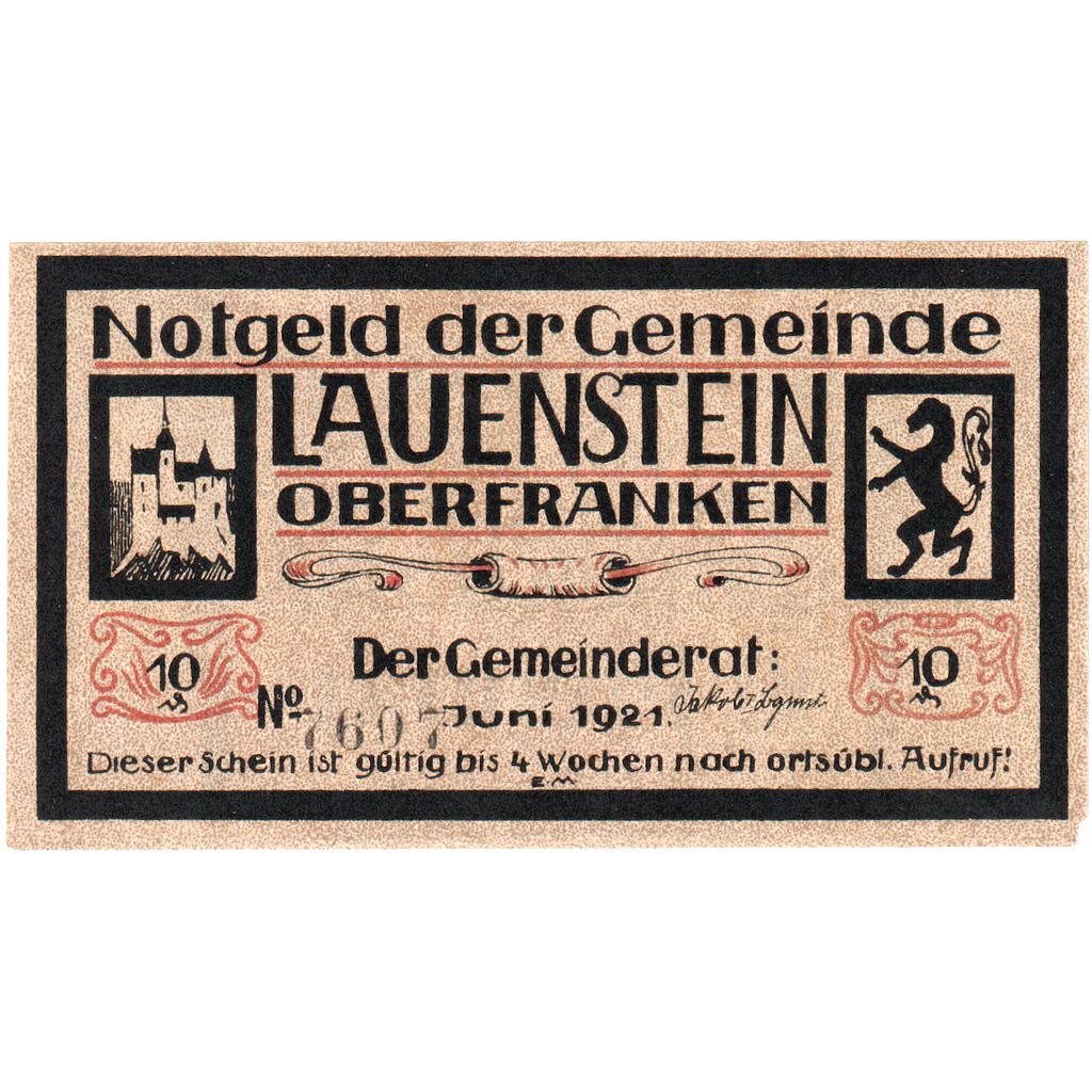 Geldschein, Deutschland, Lauenstein, 10 Pfennig, château, 1921, Undated, UNZ-