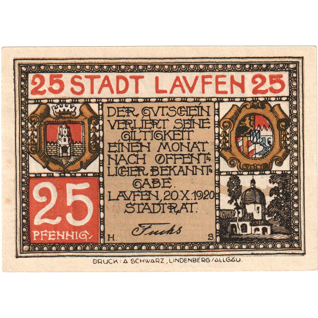 Germania, Laufen, 25 Pfennig, 1920-10-20, SPL