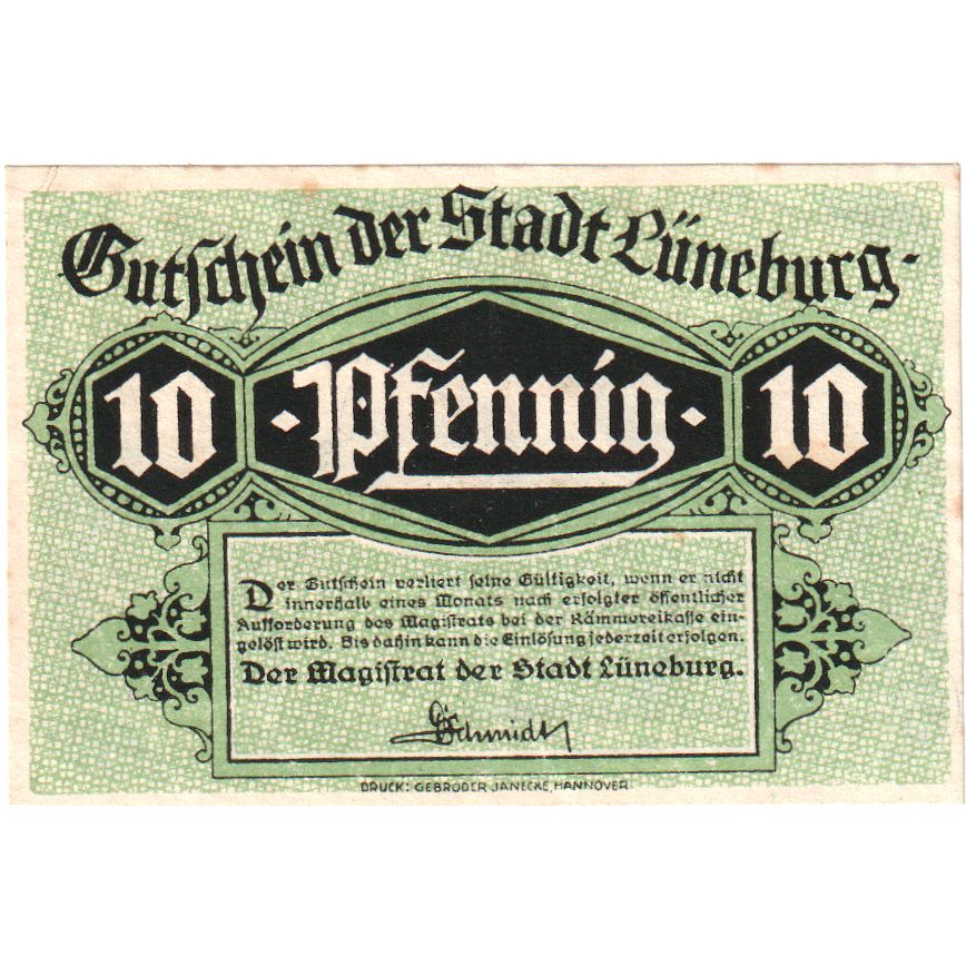 Niemcy, Luneburg Stadt, 10 Pfennig, UNC(60-62)