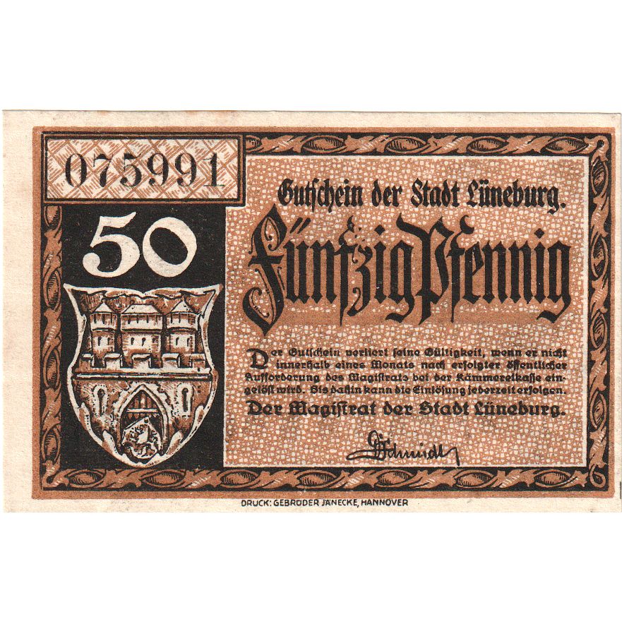 Germania, Luneburg Stadt, 50 Pfennig, SPL