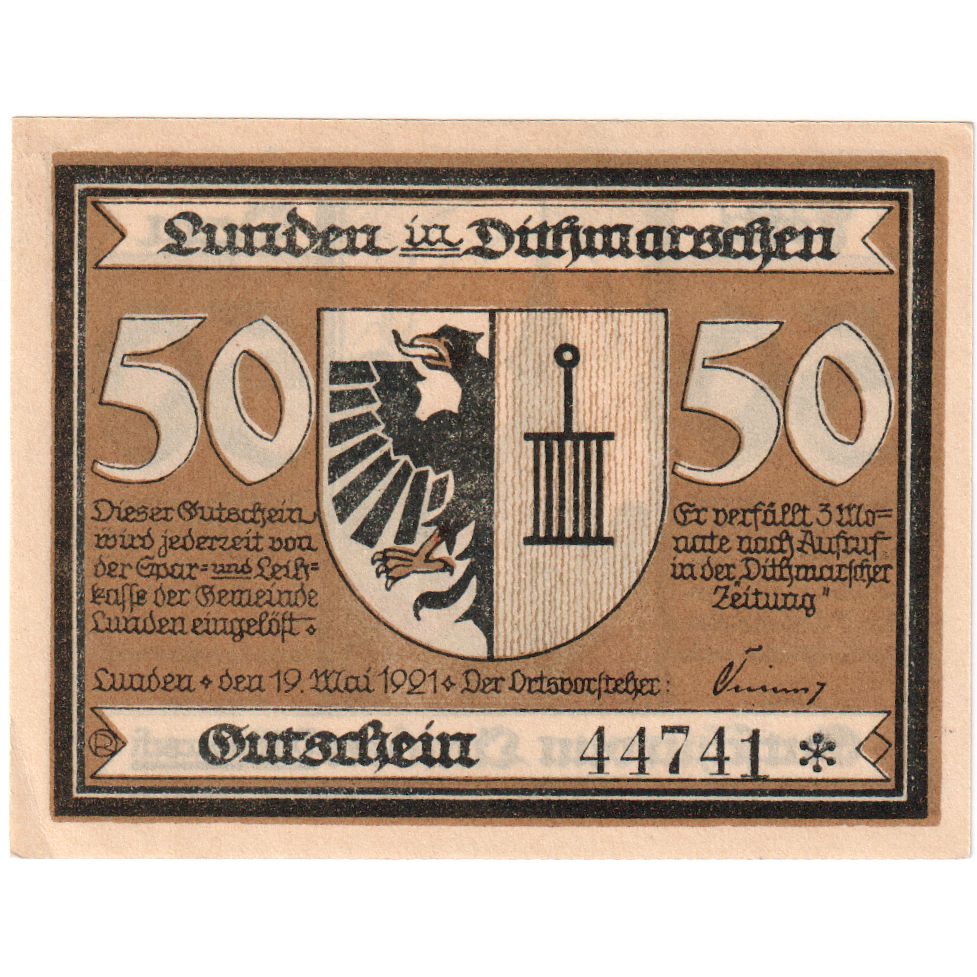 Niemcy, Lunden, 50 Pfennig, 1921-05-19, UNC(60-62)