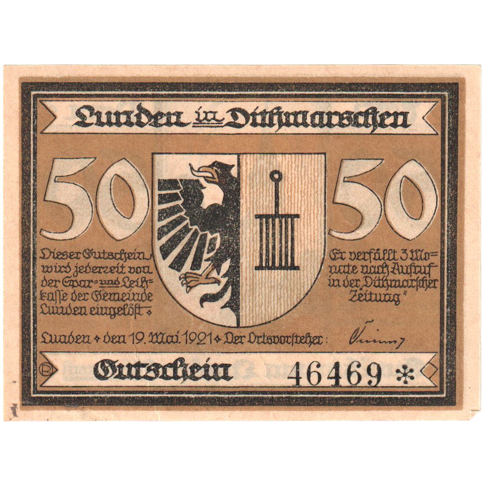 Niemcy, Lunden, 50 Pfennig, 1921-05-19, UNC(60-62)