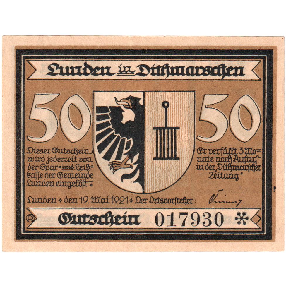 Niemcy, Lunden, 50 Pfennig, 1921-05-19, UNC(60-62)