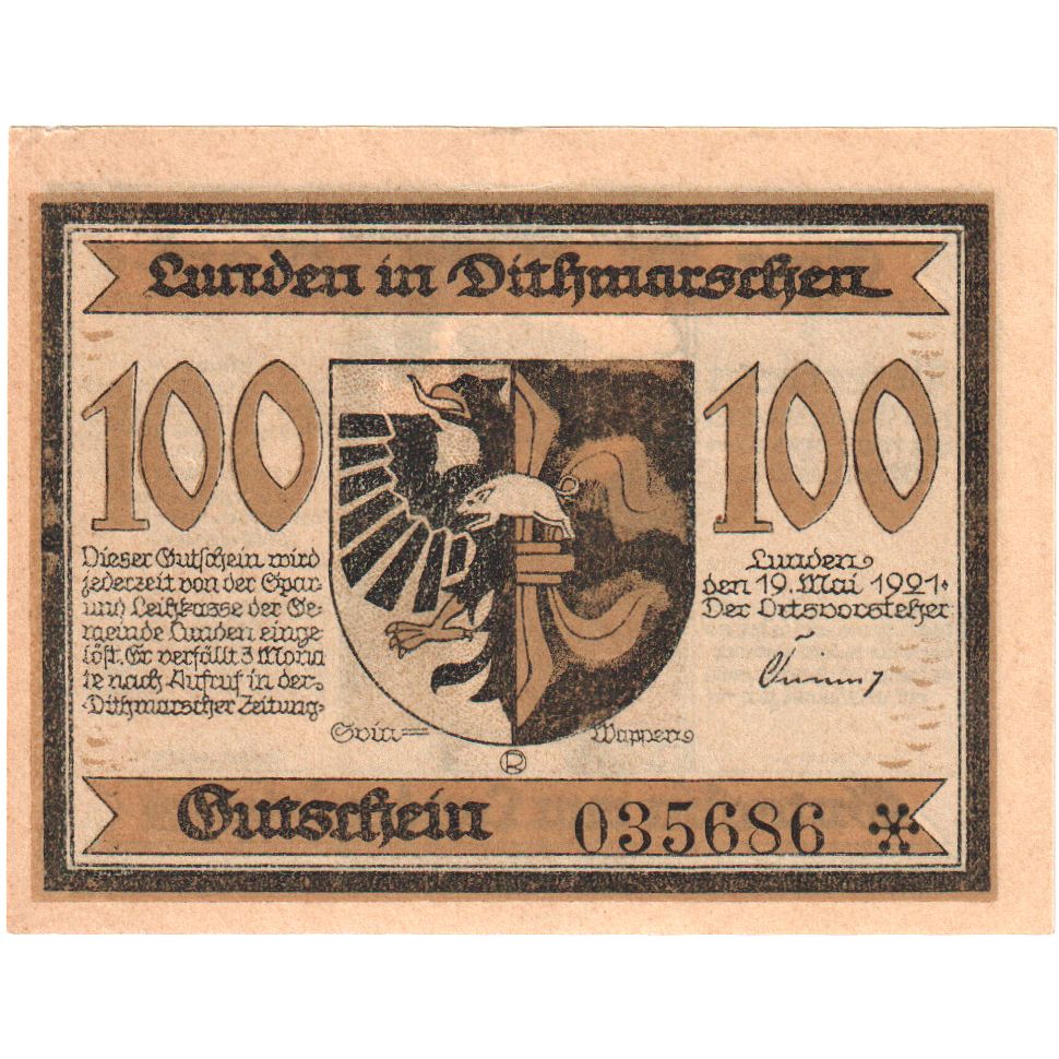 Niemcy, Lunden, 100 Pfennig, 1921-05-19, UNC(60-62)