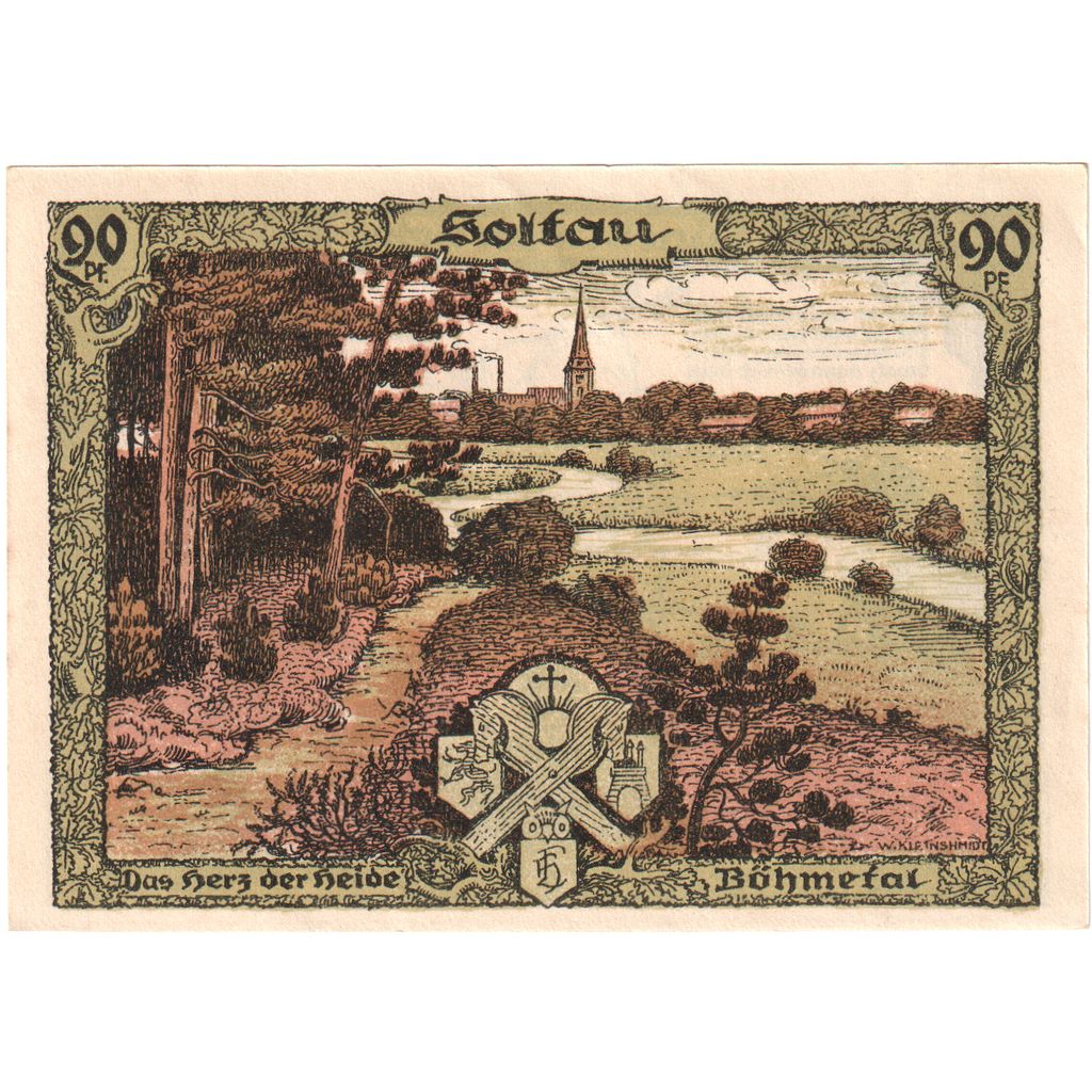 Banconote, Germania, Lüneburger Heide, 90 Pfennig, paysage, 1921, SPL-