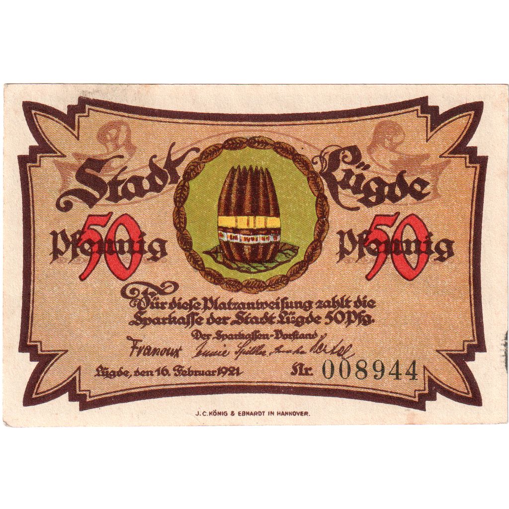 Germania, Lugde, 50 Pfennig, 1921-02-16, SPL
