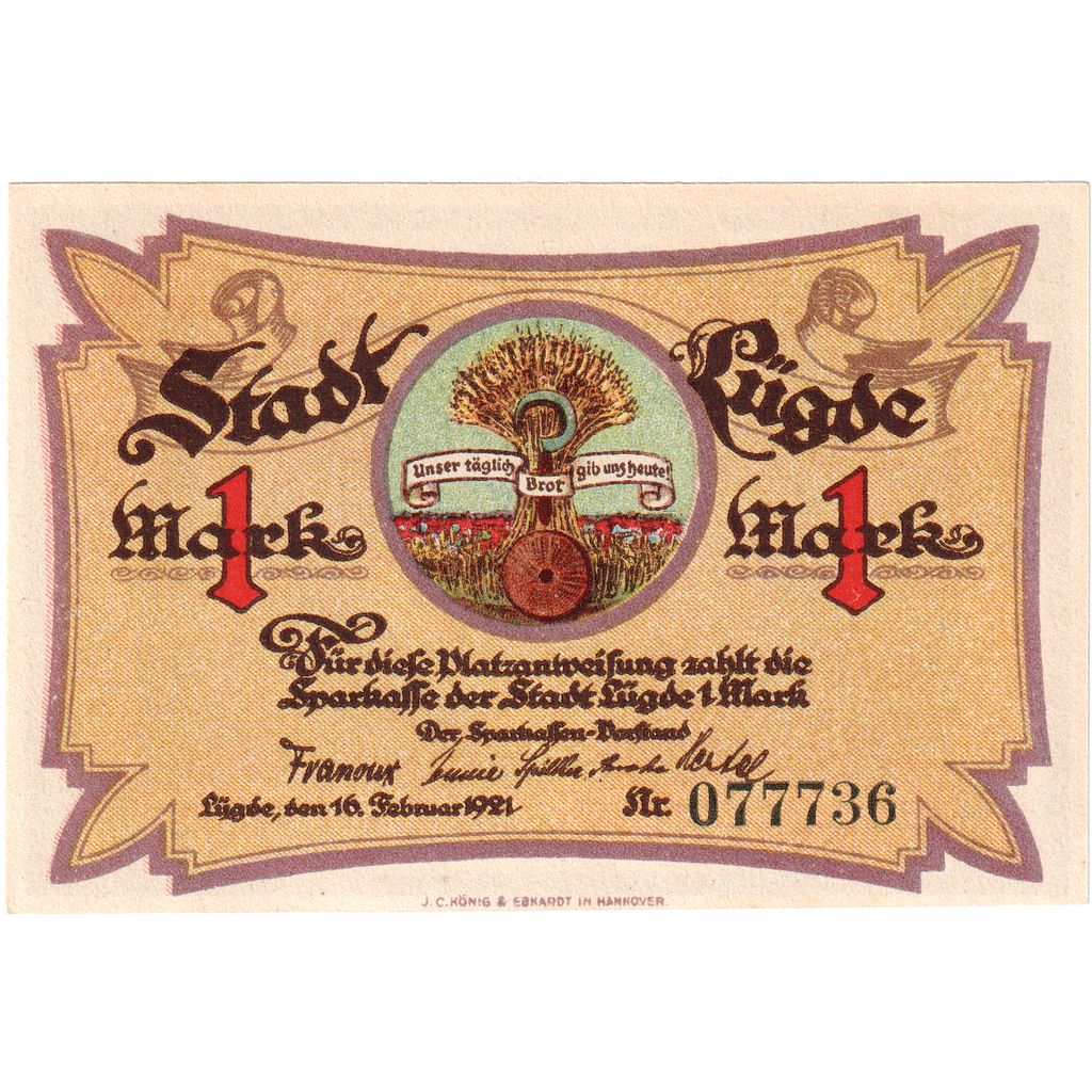 Deutschland, Lugde, 1 Mark, 1921-02-16, UNZ-