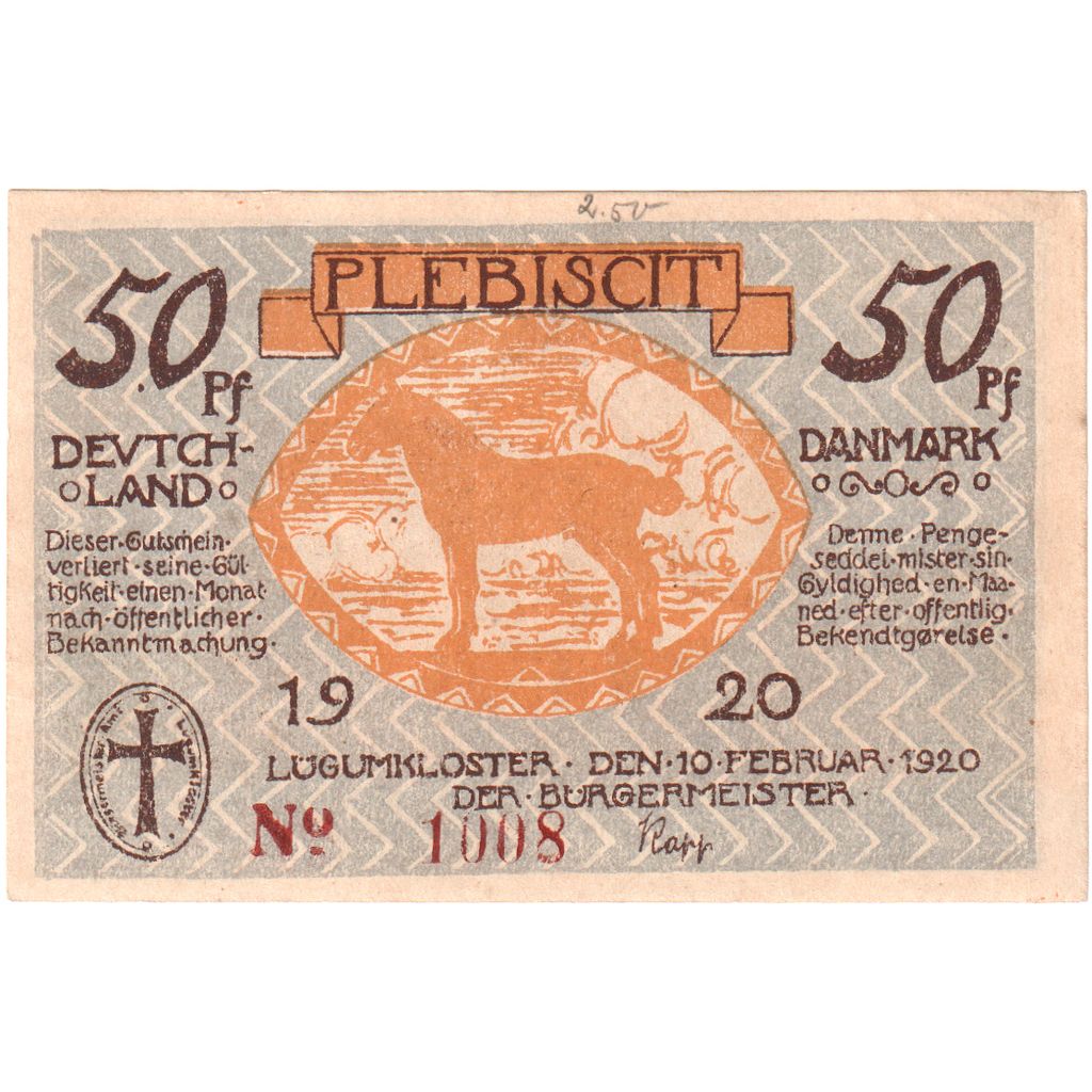 Deutschland, Lügumkloster Bürgermeister, 50 Pfennig, 1920-01-10, VZ+