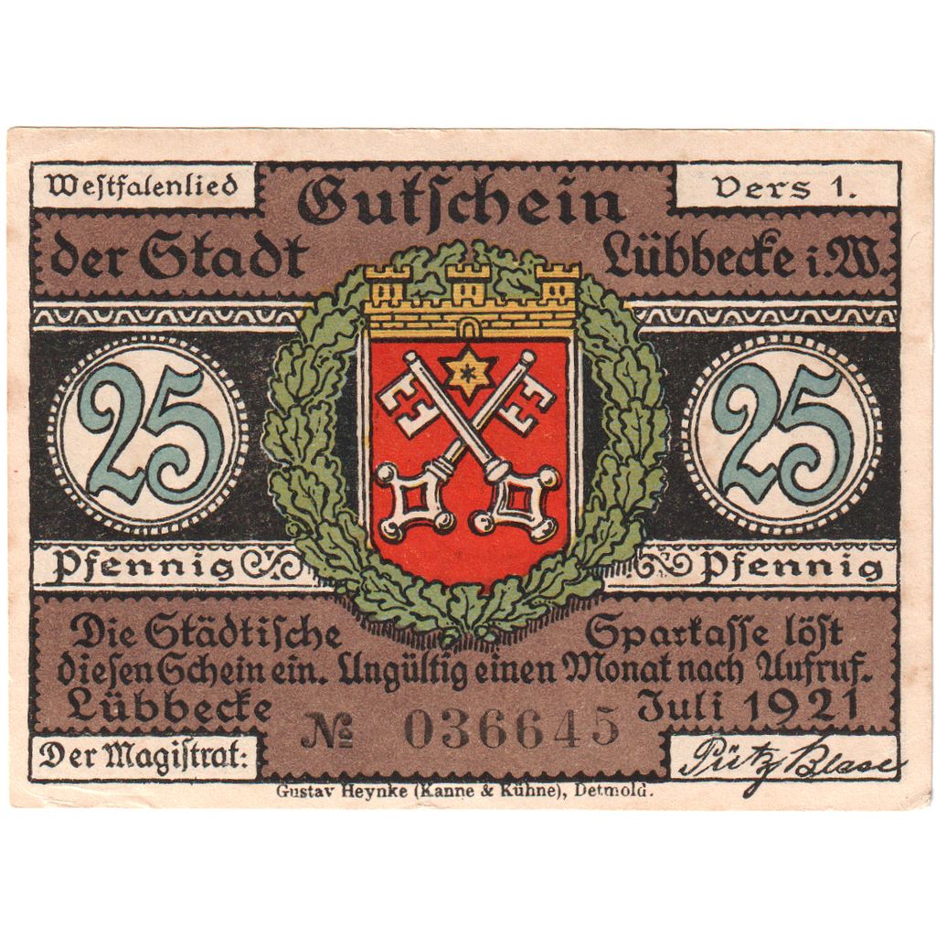 Deutschland, Lübbecke, 25 Pfennig, 029433, VZ+