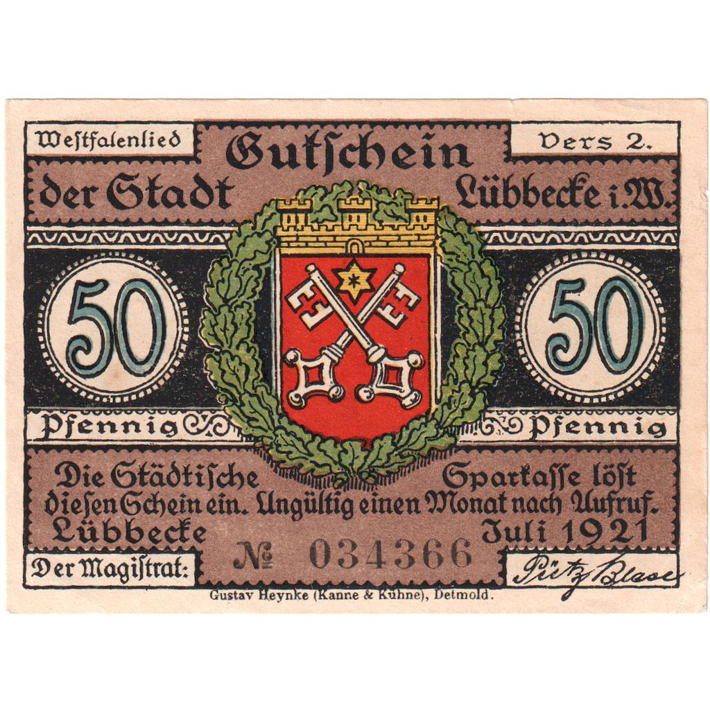 Deutschland, Lübbecke, 50 Pfennig, 029433, VZ+