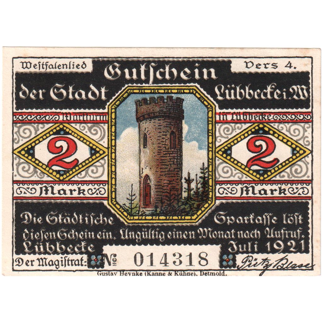 Deutschland, Lübbecke, 2 Mark, 029433, VZ+