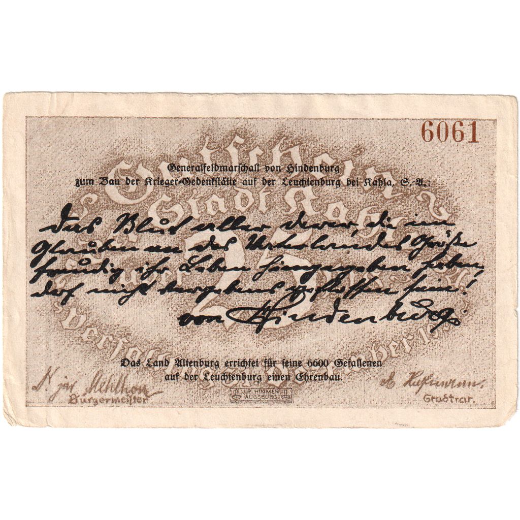 Germania, Kahla, 25 Pfennig, 1921-12-31, SPL