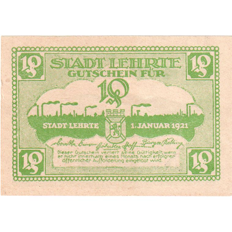 Niemcy, Lehrte, 10 Pfennig, 1921-01-01, UNC(63)