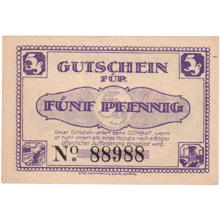 Niemcy, Lehrte, 5 Pfennig, 1921-01-01, UNC(63)