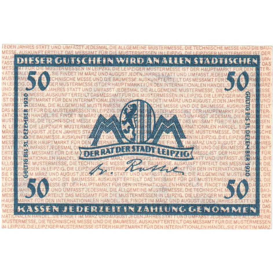 Niemcy, Leipzig Stadt, 50 Pfennig, 1920-12-31, AU(55-58)