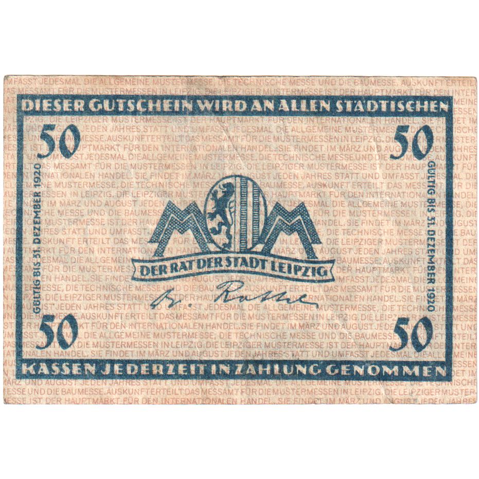 Deutschland, Leipzig Stadt, 50 Pfennig, 1920-12-31, VZ