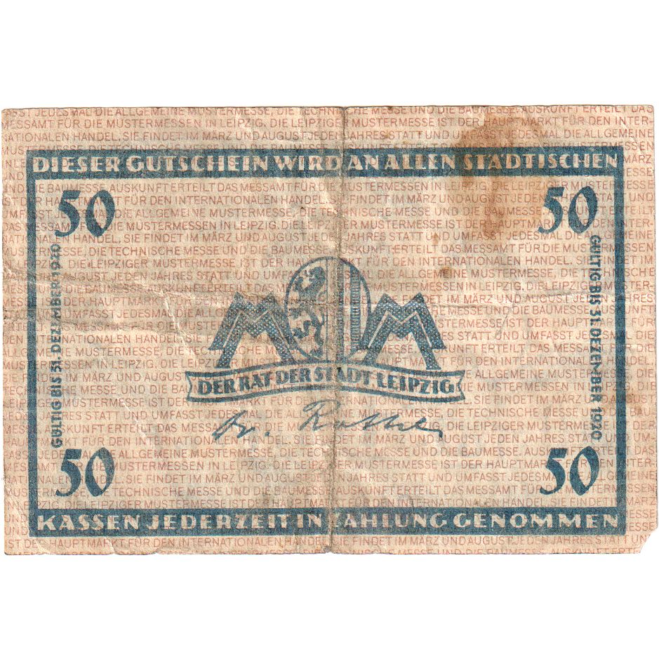 Germania, Leipzig Stadt, 50 Pfennig, 1920-12-31, SPL-