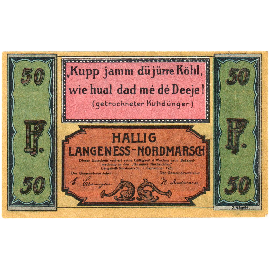 Deutschland, Langeness-Nordmarsch Hallig, 50 Pfennig, 1921-09-01, VZ+