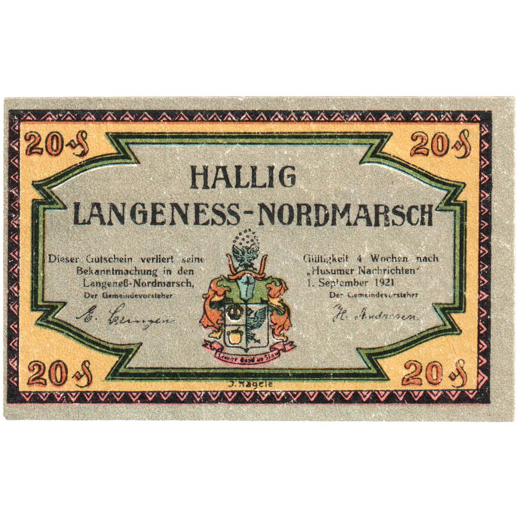 Deutschland, Langeness-Nordmarsch Hallig, 20 Pfennig, 1921-09-01, VZ