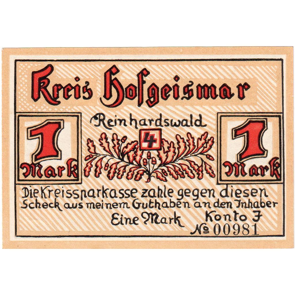 Deutschland, Hofgeismar Kreissparkasse, 1 Mark, VZ+
