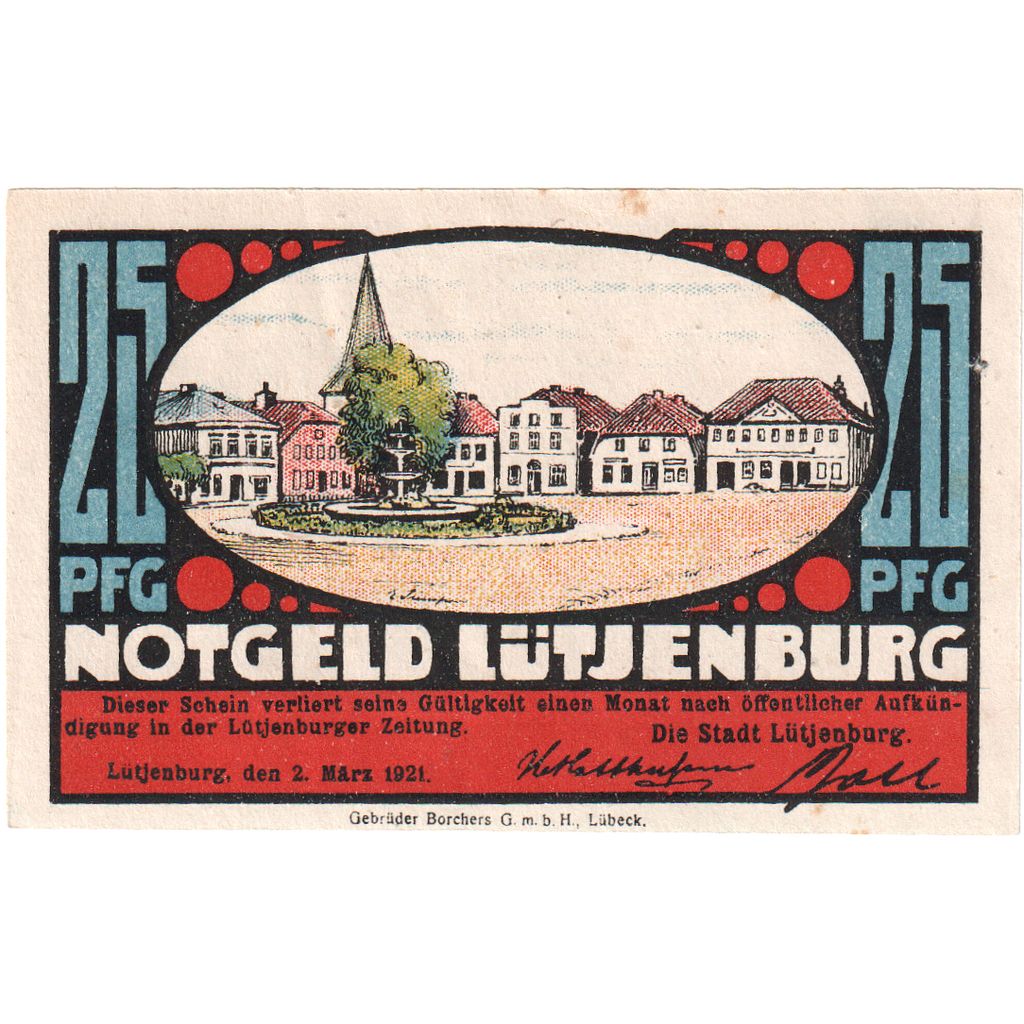 Germania, Lutjenburg, 25 Pfennig, 1921-03-02, FDS