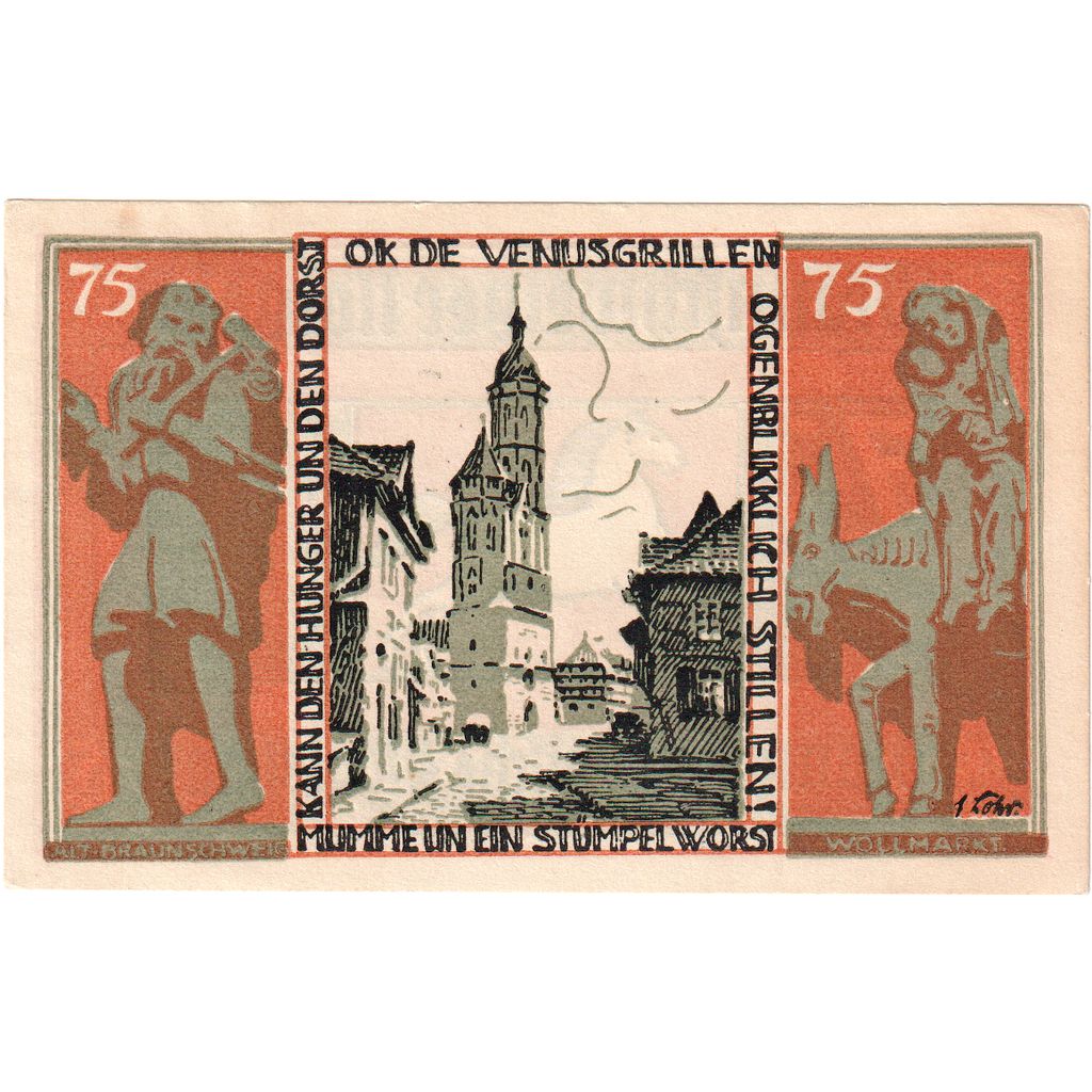 Germania, Braunschweig, 75 Pfennig, 1921-05-01, SPL