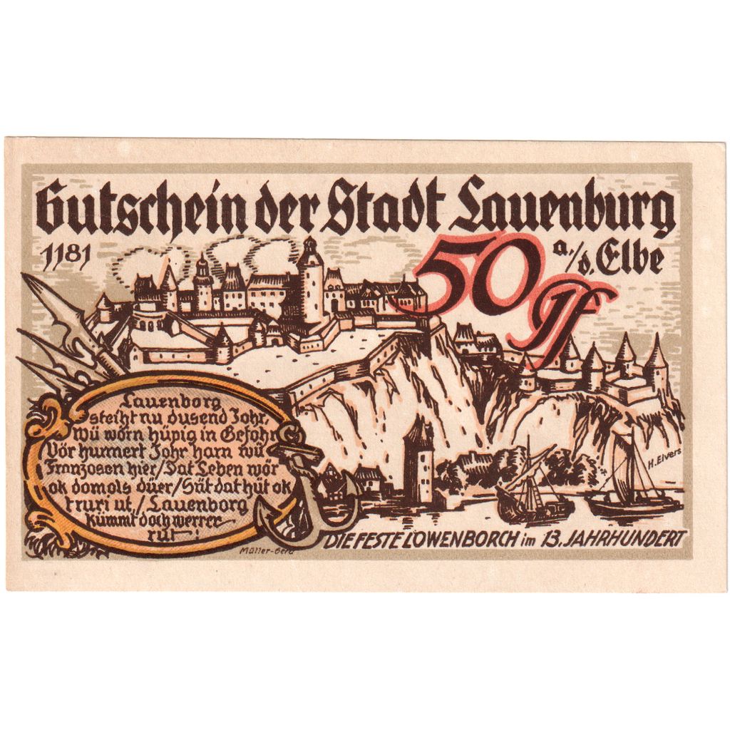 Deutschland, Lauenburg a.d. Elbe Stadt, 50 Pfennig, VZ+