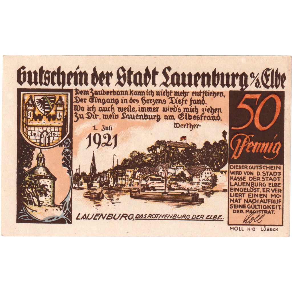 Deutschland, Lauenburg a.d. Elbe Stadt, 50 Pfennig, VZ+