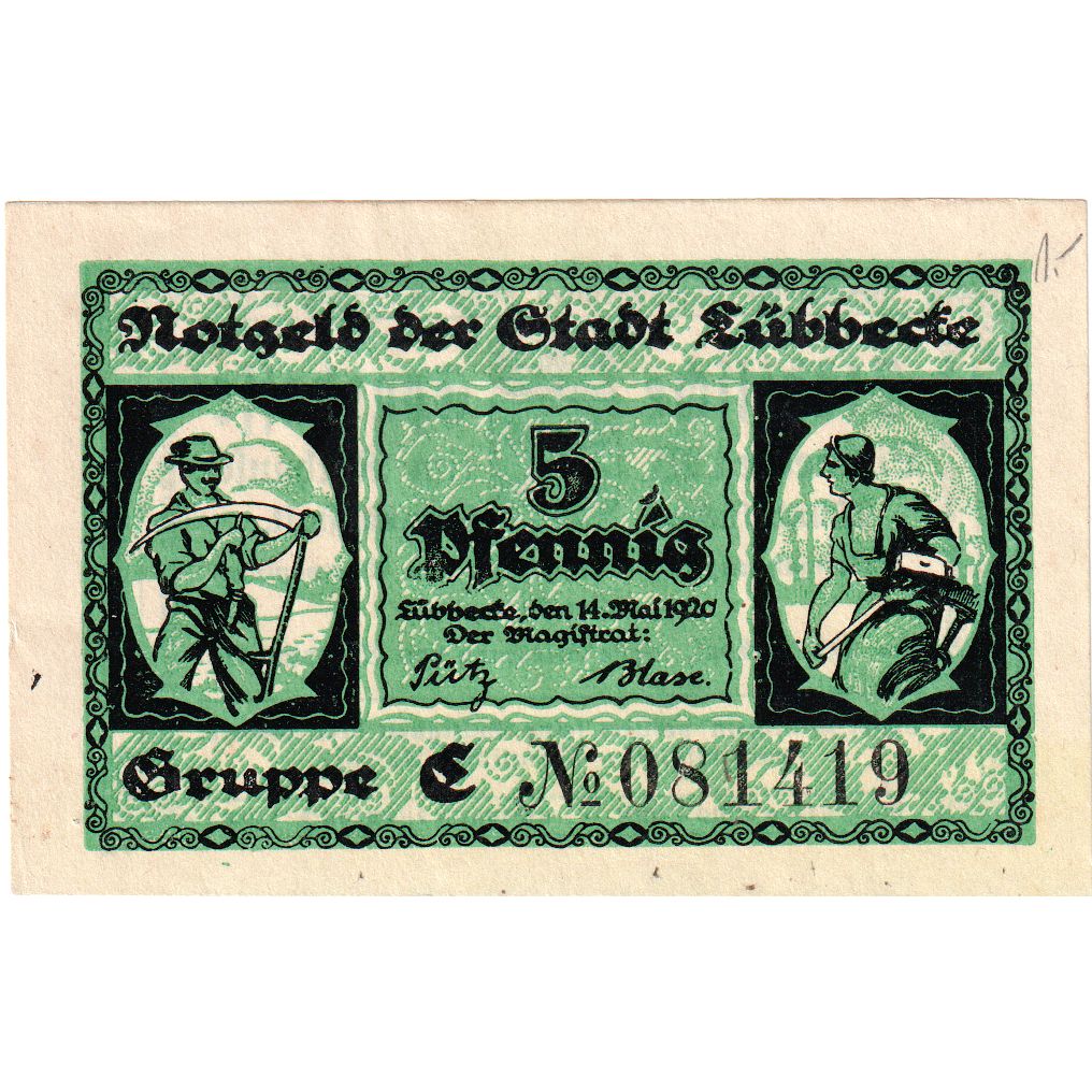 Germania, Lübbecke, 5 Pfennig, 1920-05-14, 087395, SPL-