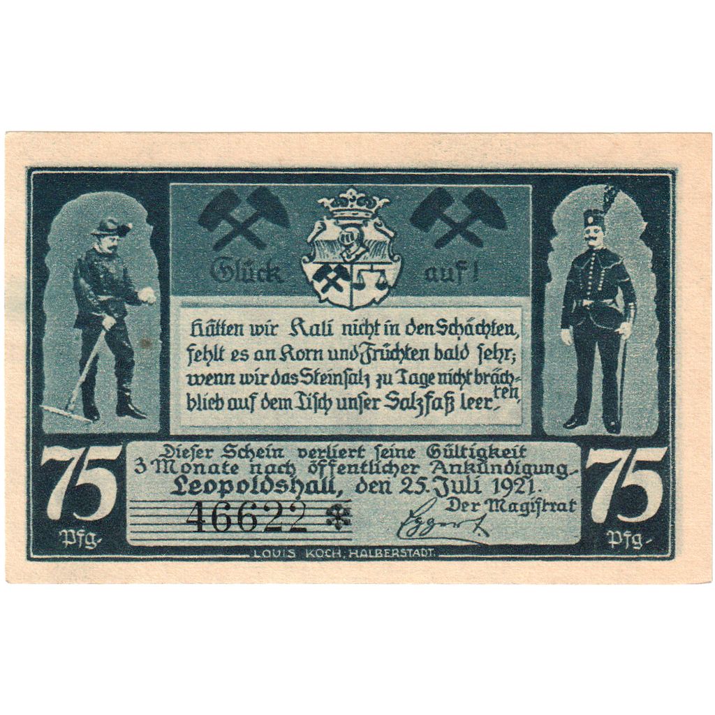 Niemcy, Leopoldshall, 75 Pfennig, 1921-05-02, UNC(65-70)