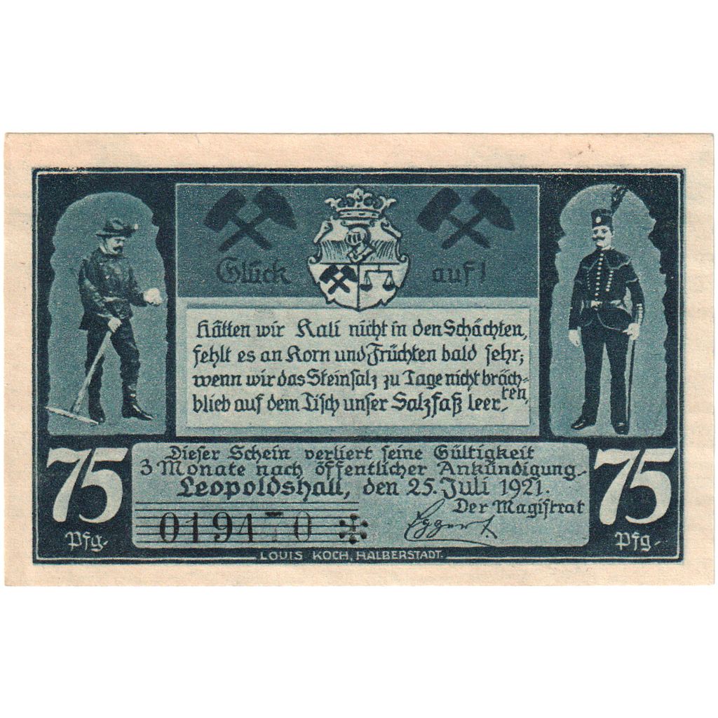 Deutschland, Leopoldshall, 75 Pfennig, 1921-05-02, UNZ