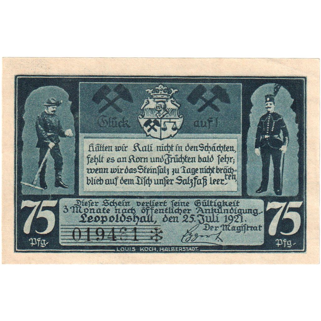 Deutschland, Leopoldshall, 75 Pfennig, 1921-05-02, UNZ